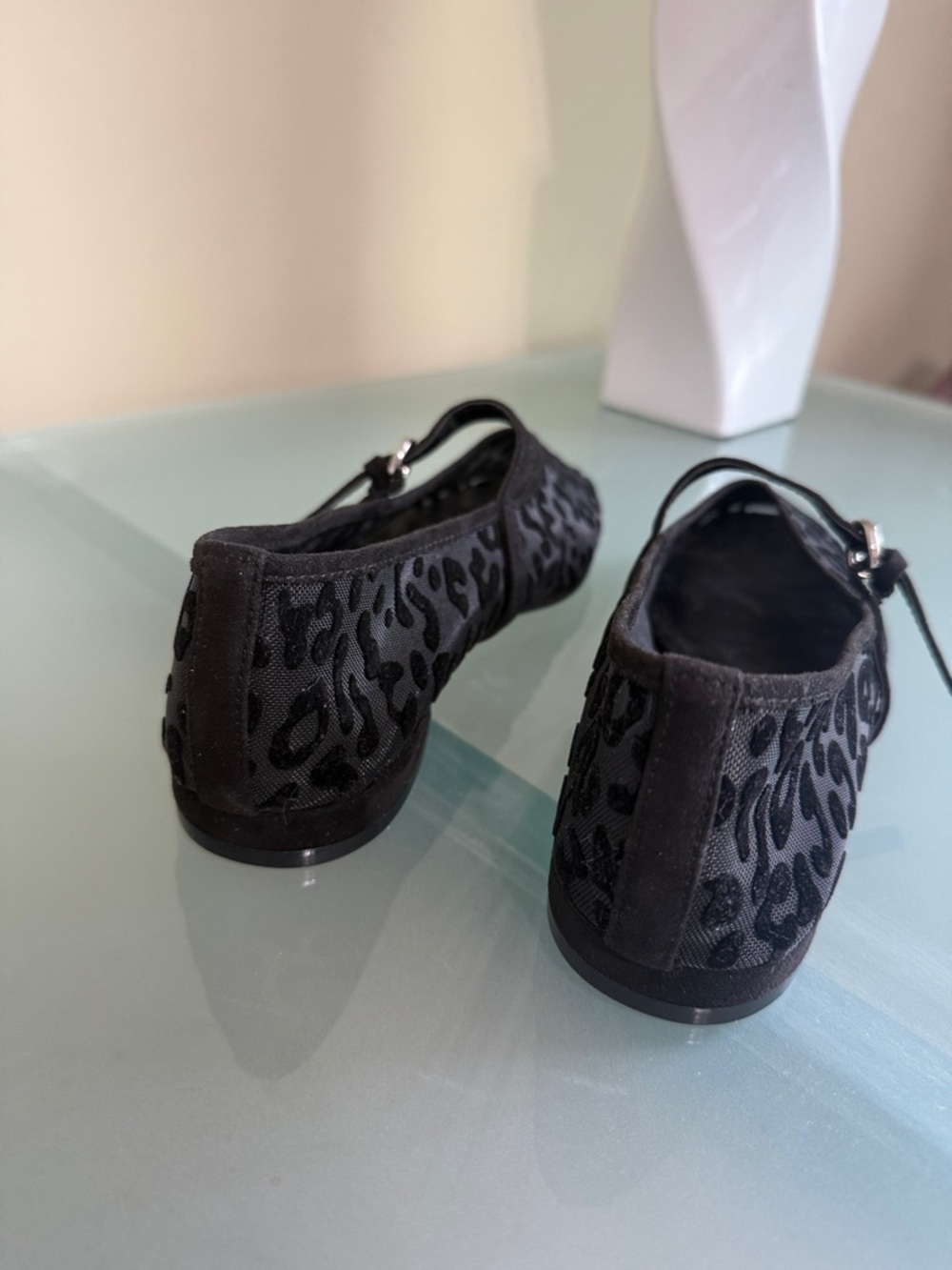 J. Crew Black Sheer Leopard Print Mary Jane Flats Size 7 Mesh Ballet Flats - Picture 4 of 8